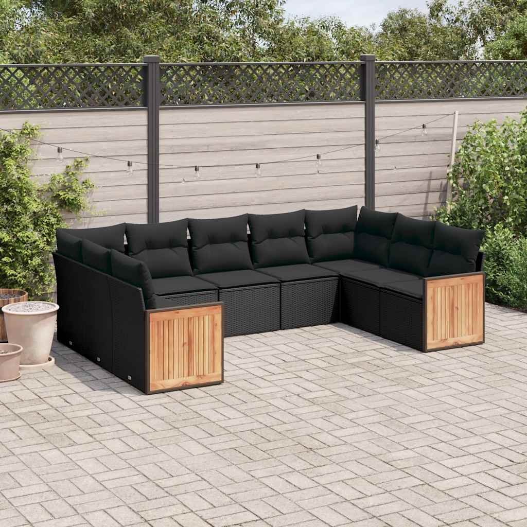 vidaXL 9-piece Lounge Set with cushions poly rattan black