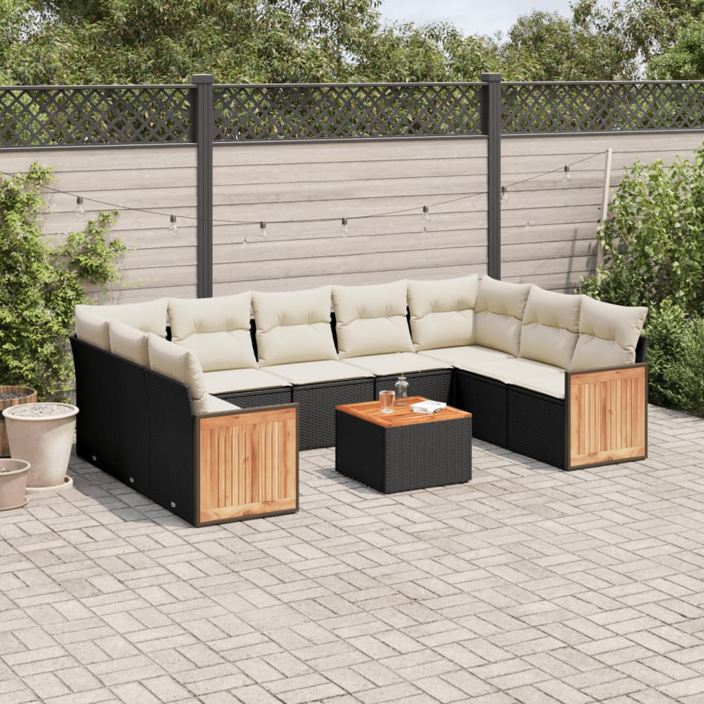 vidaXL 9-piece Lounge Set with cushions poly rattan black