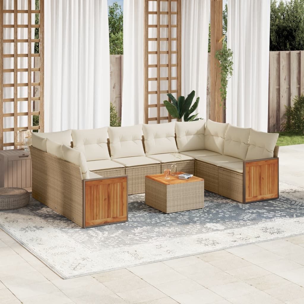 vidaXL 9-piece Lounge Set with cushions poly rattan black