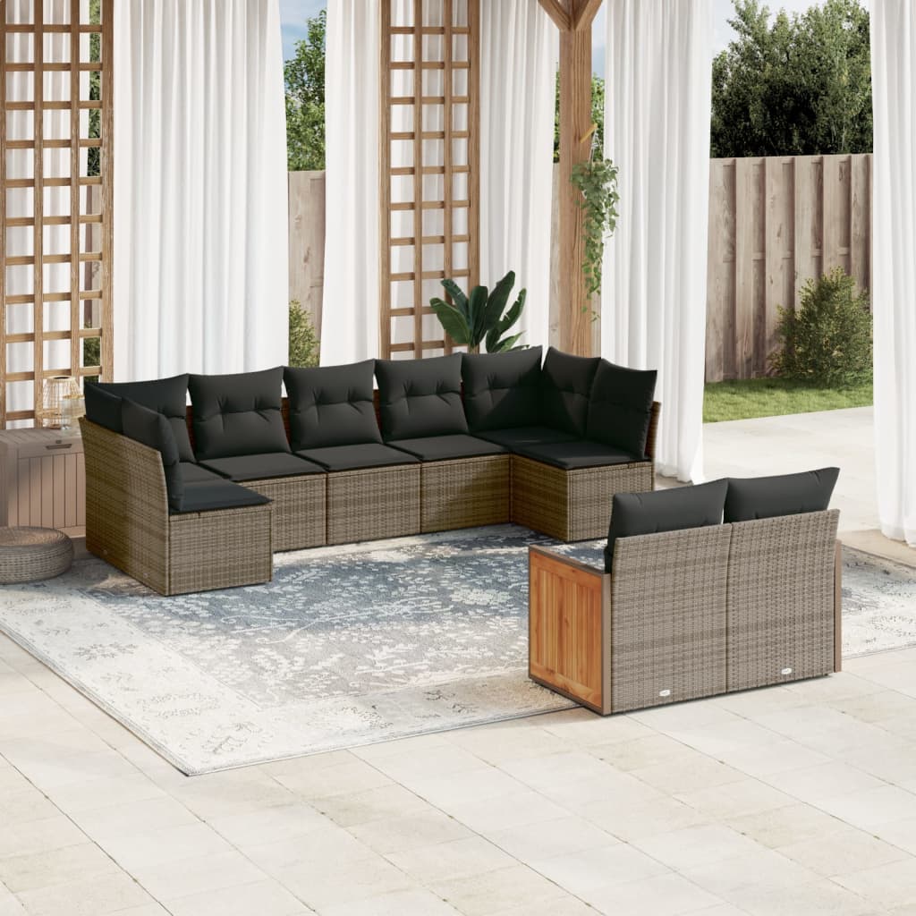 vidaXL 9-delige Loungeset met kussens poly rattan zwart