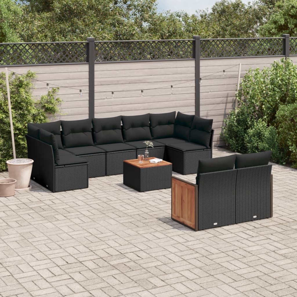 vidaXL 9-delige Loungeset met kussens poly rattan zwart