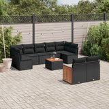vidaXL 9-delige Loungeset met kussens poly rattan zwart