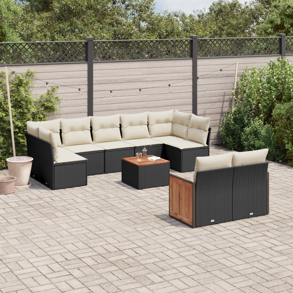 vidaXL 9-delige Loungeset met kussens poly rattan zwart