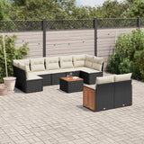 vidaXL 9-delige Loungeset met kussens poly rattan zwart
