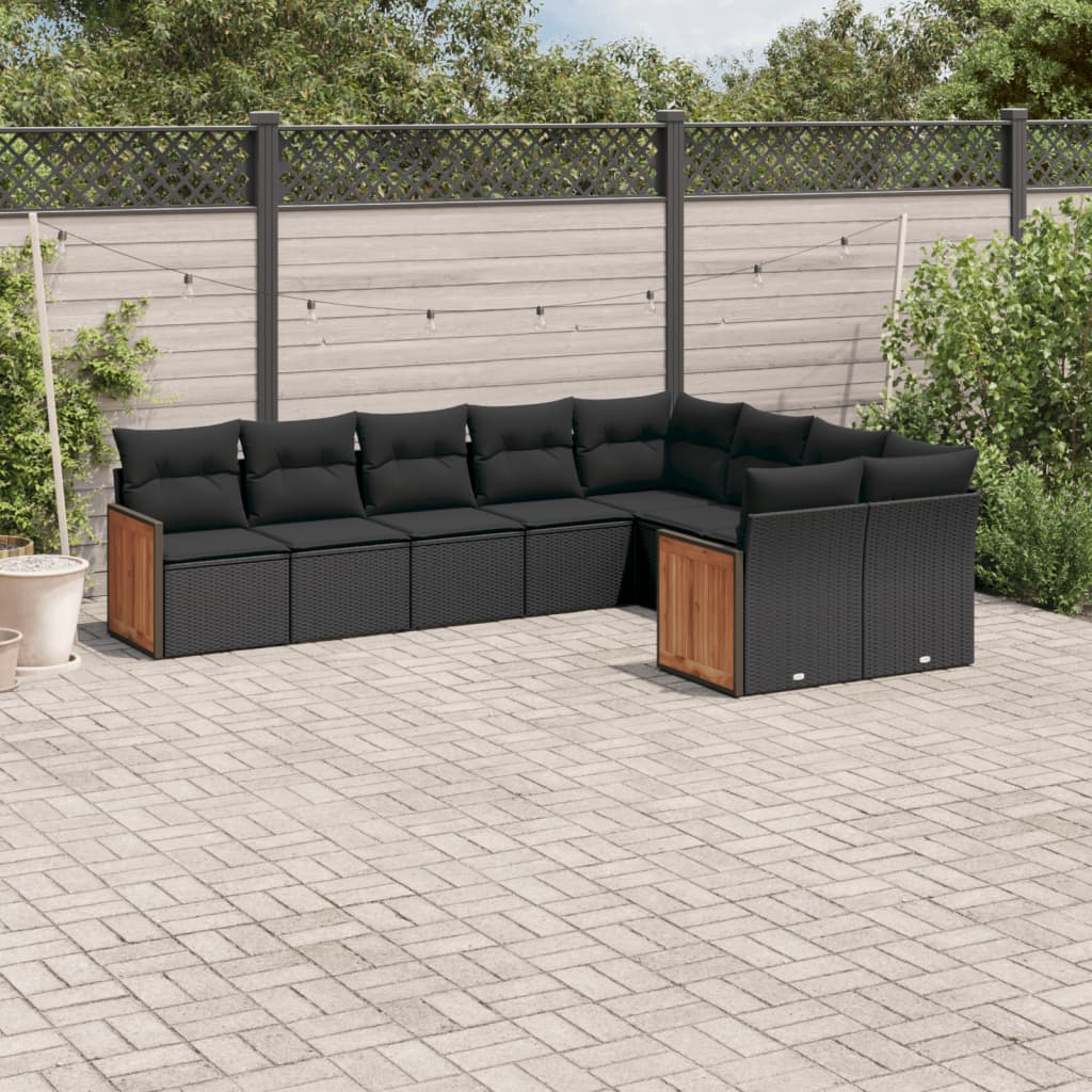 vidaXL 9-piece Lounge Set with cushions poly rattan black