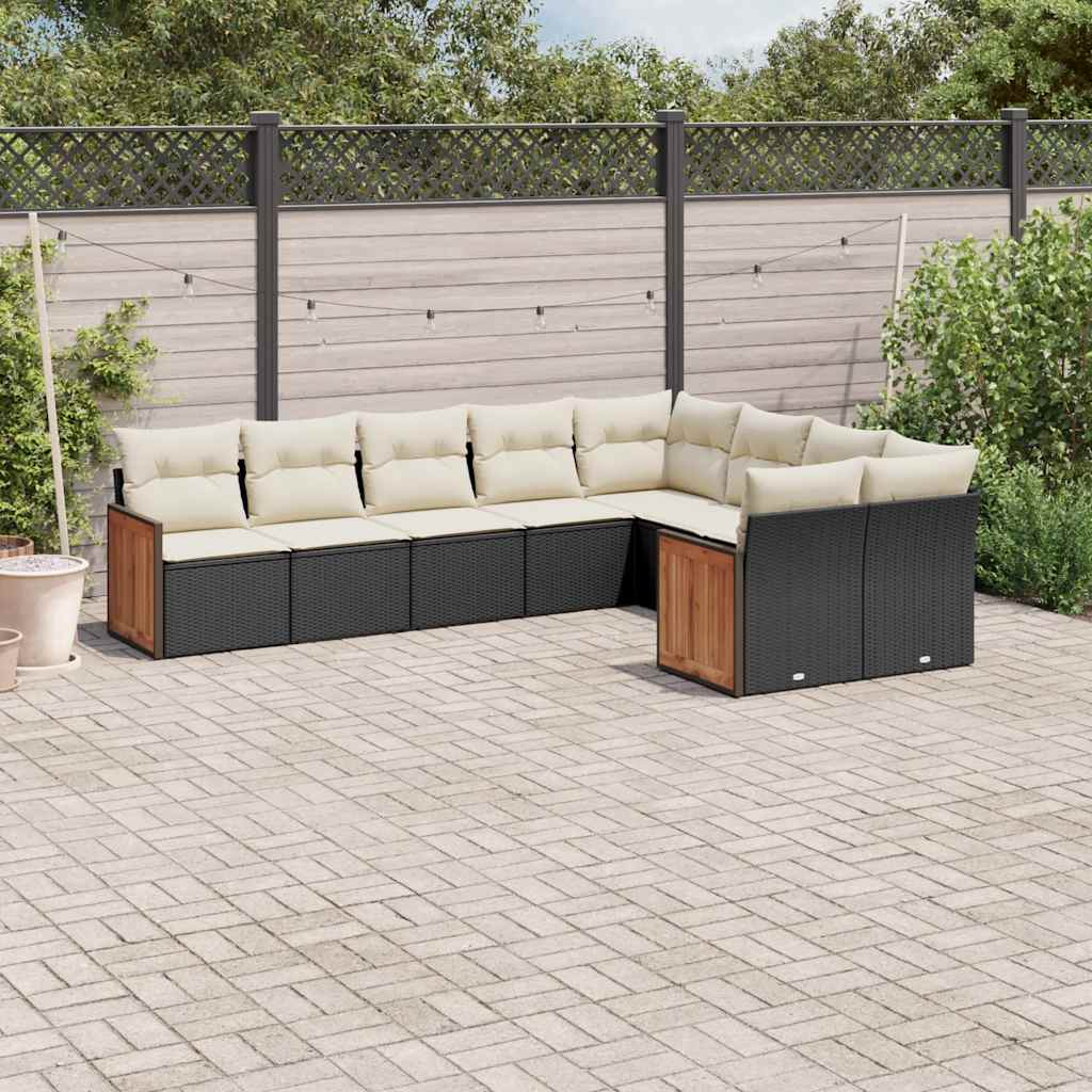vidaXL 9-piece Lounge Set with cushions poly rattan black