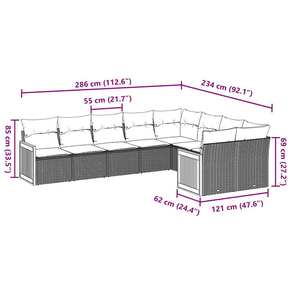 vidaXL 9-piece Lounge Set with cushions poly rattan black