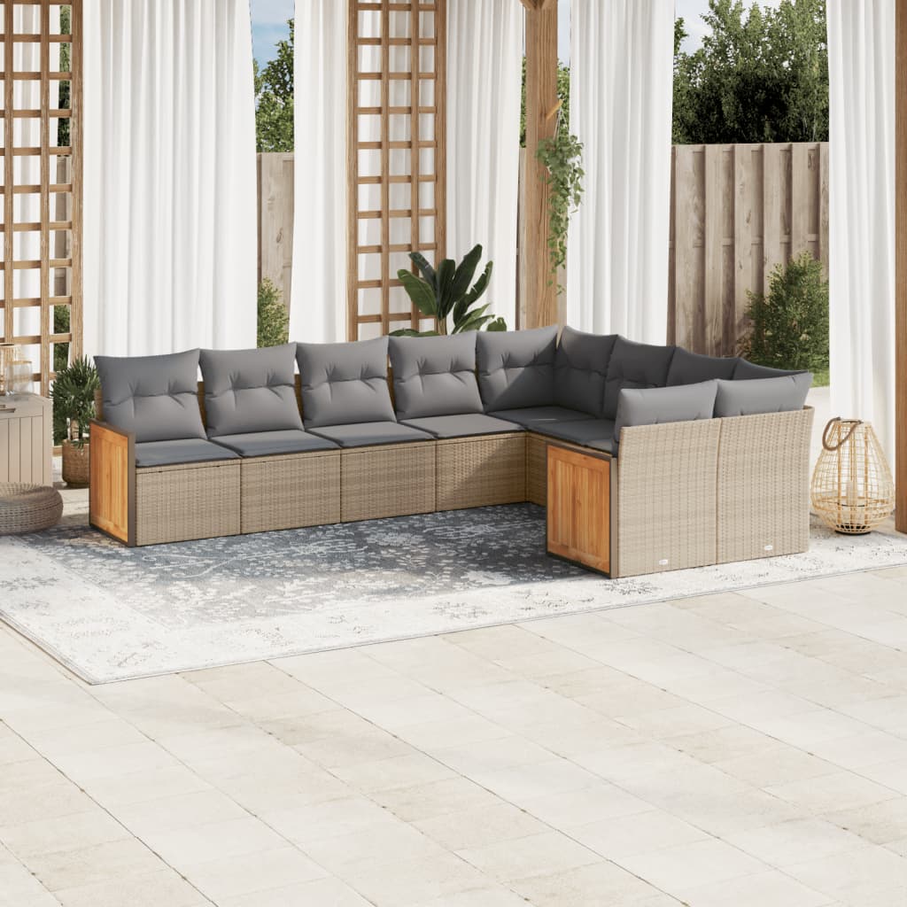 vidaXL 9-piece Lounge Set with cushions poly rattan black