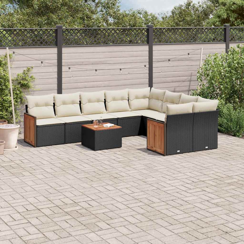 vidaXL 9-piece Lounge Set with cushions poly rattan black