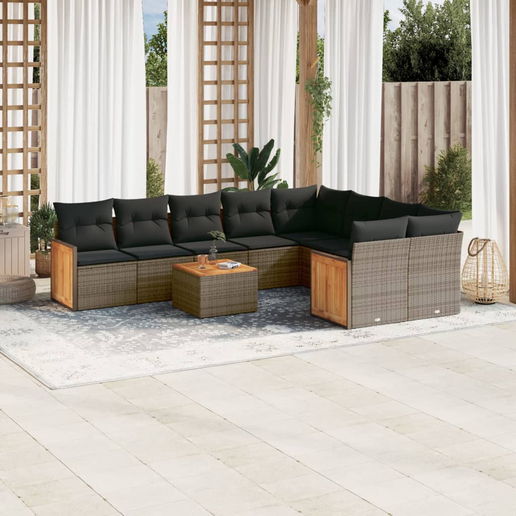 vidaXL 9-piece Lounge Set with cushions poly rattan black