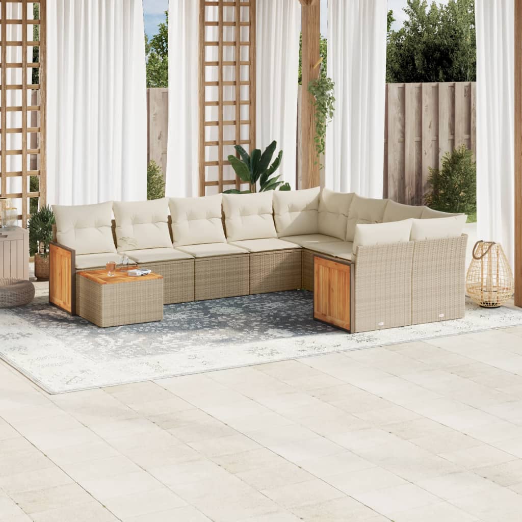 vidaXL 10-delige Loungeset met kussens poly rattan zwart