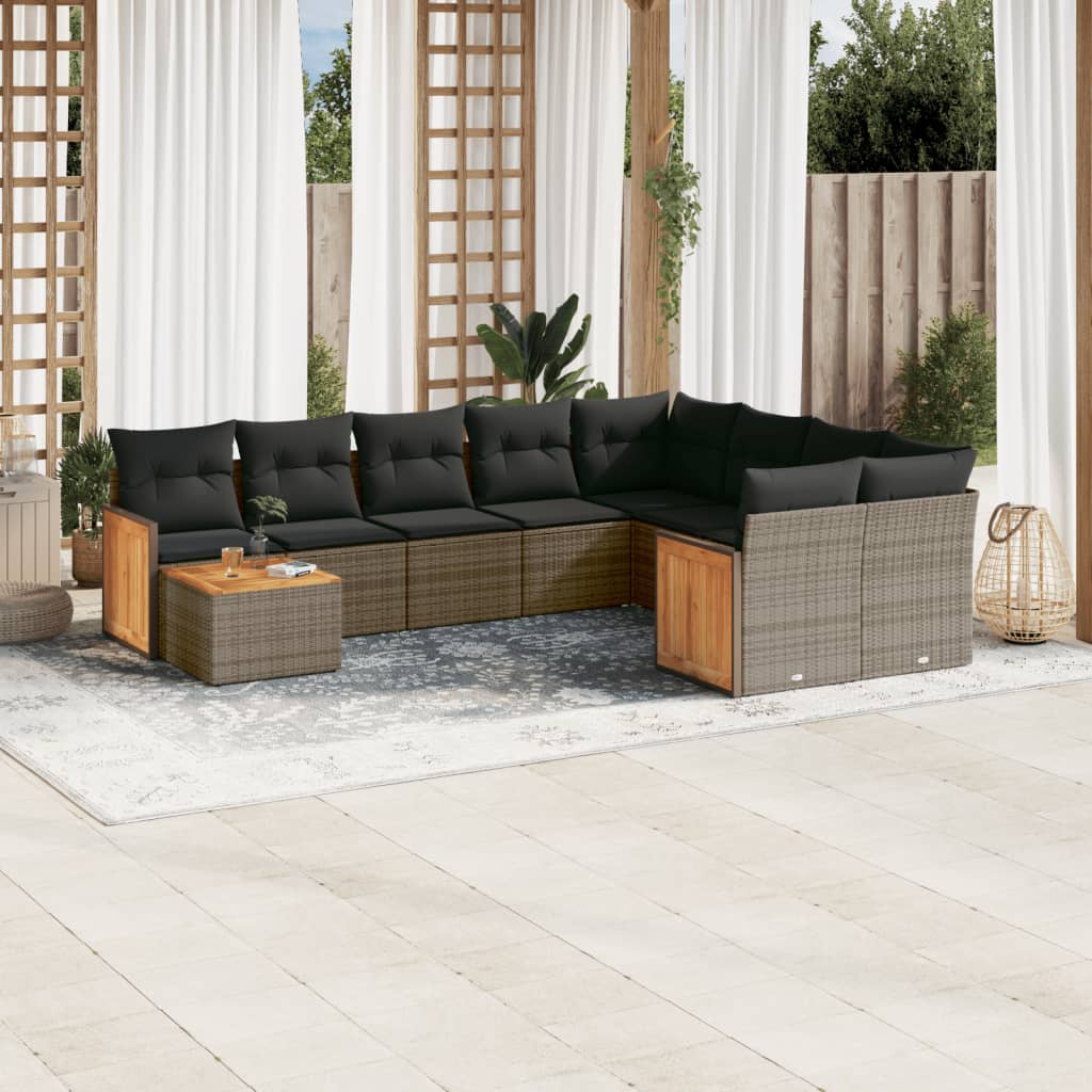 vidaXL 10-delige Loungeset met kussens poly rattan zwart