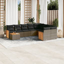 vidaXL 10-delige Loungeset met kussens poly rattan zwart