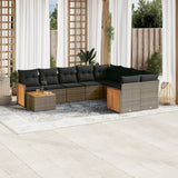 vidaXL 10-delige Loungeset met kussens poly rattan zwart