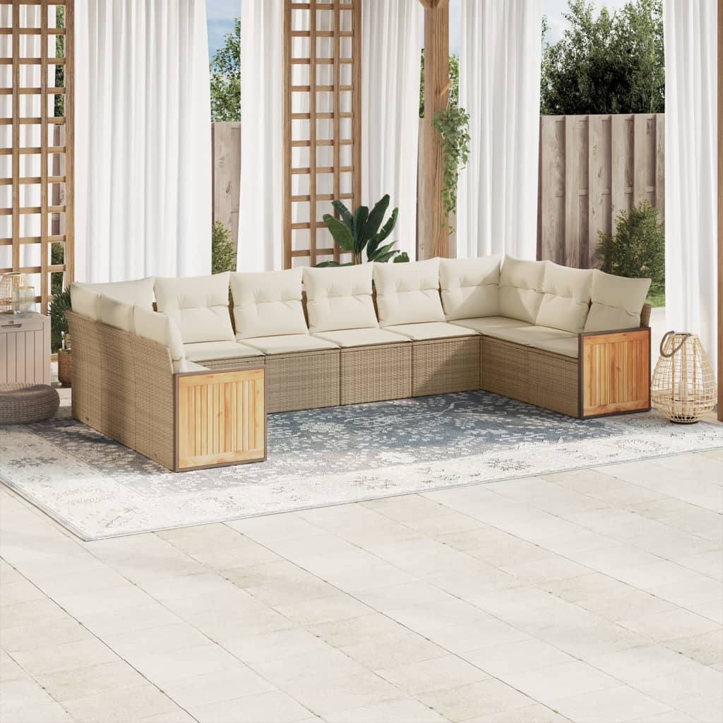 vidaXL 10-delige Loungeset met kussens poly rattan zwart