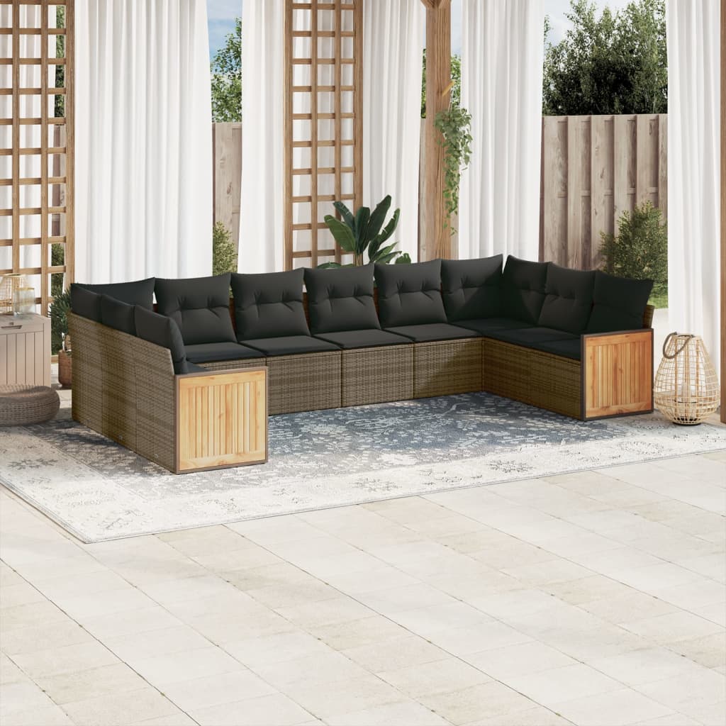 vidaXL 10-delige Loungeset met kussens poly rattan zwart