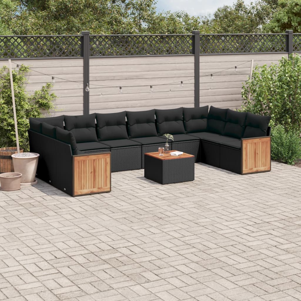 vidaXL 10-delige Loungeset met kussens poly rattan zwart