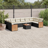 vidaXL 10-delige Loungeset met kussens poly rattan zwart