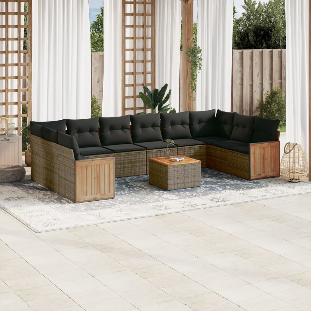 vidaXL 10-delige Loungeset met kussens poly rattan zwart