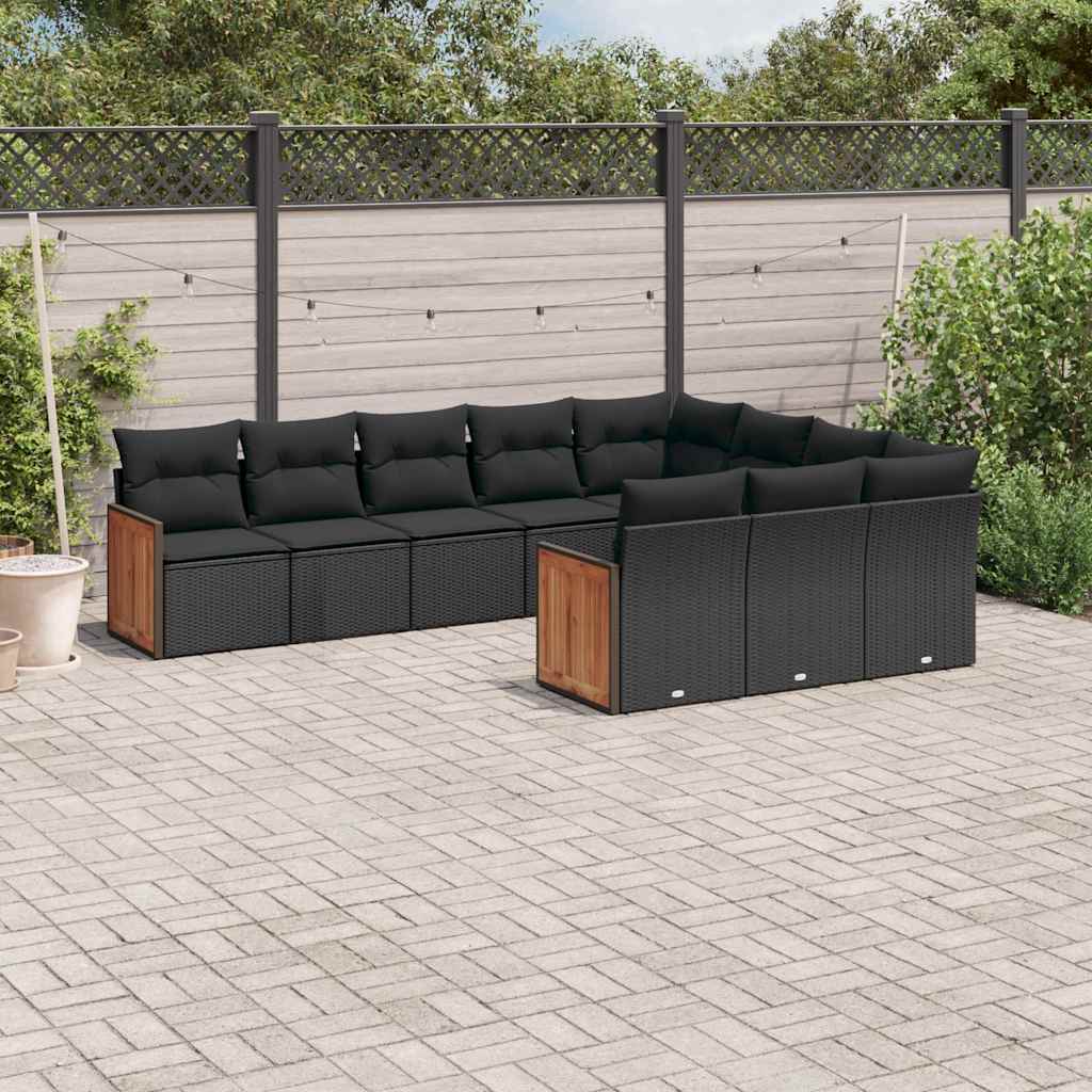 vidaXL 10-piece Lounge Set with Cushions Poly Rattan Black