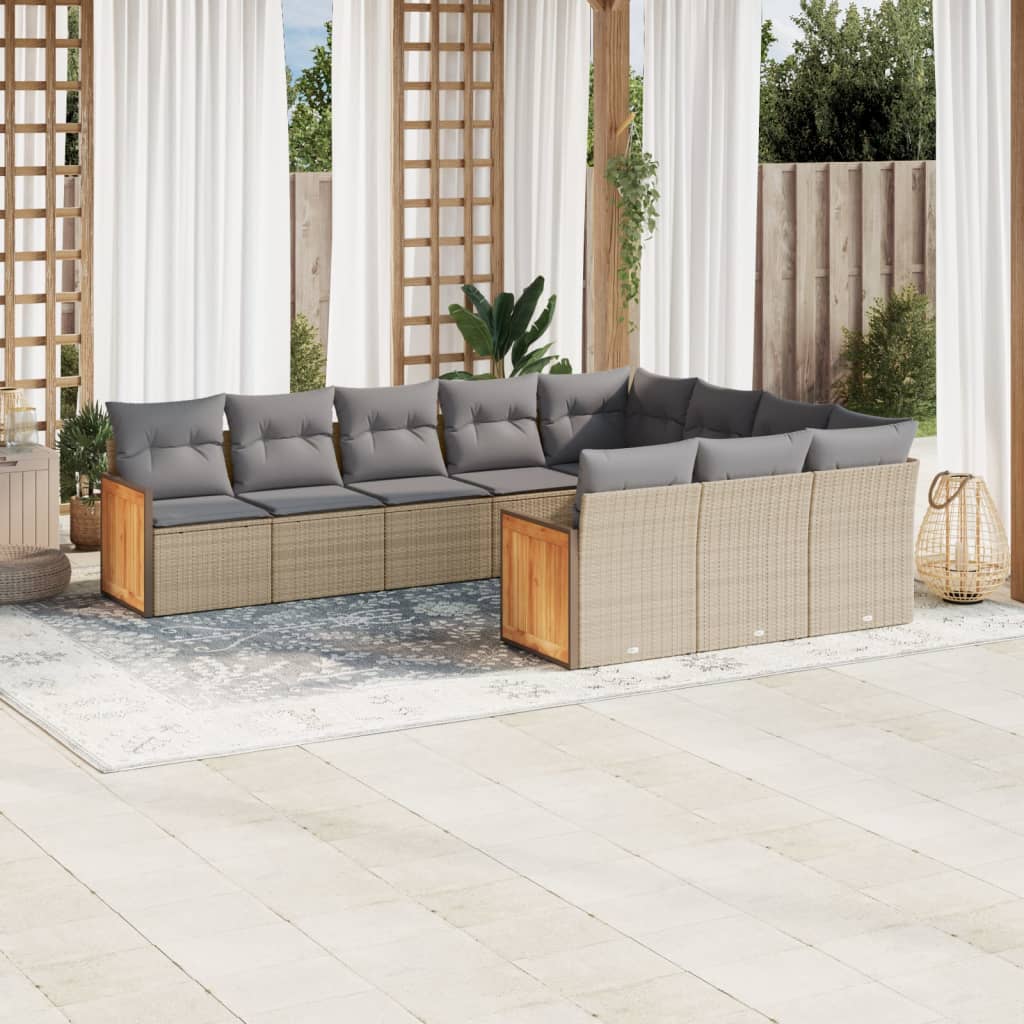 vidaXL 10-piece Lounge Set with Cushions Poly Rattan Black