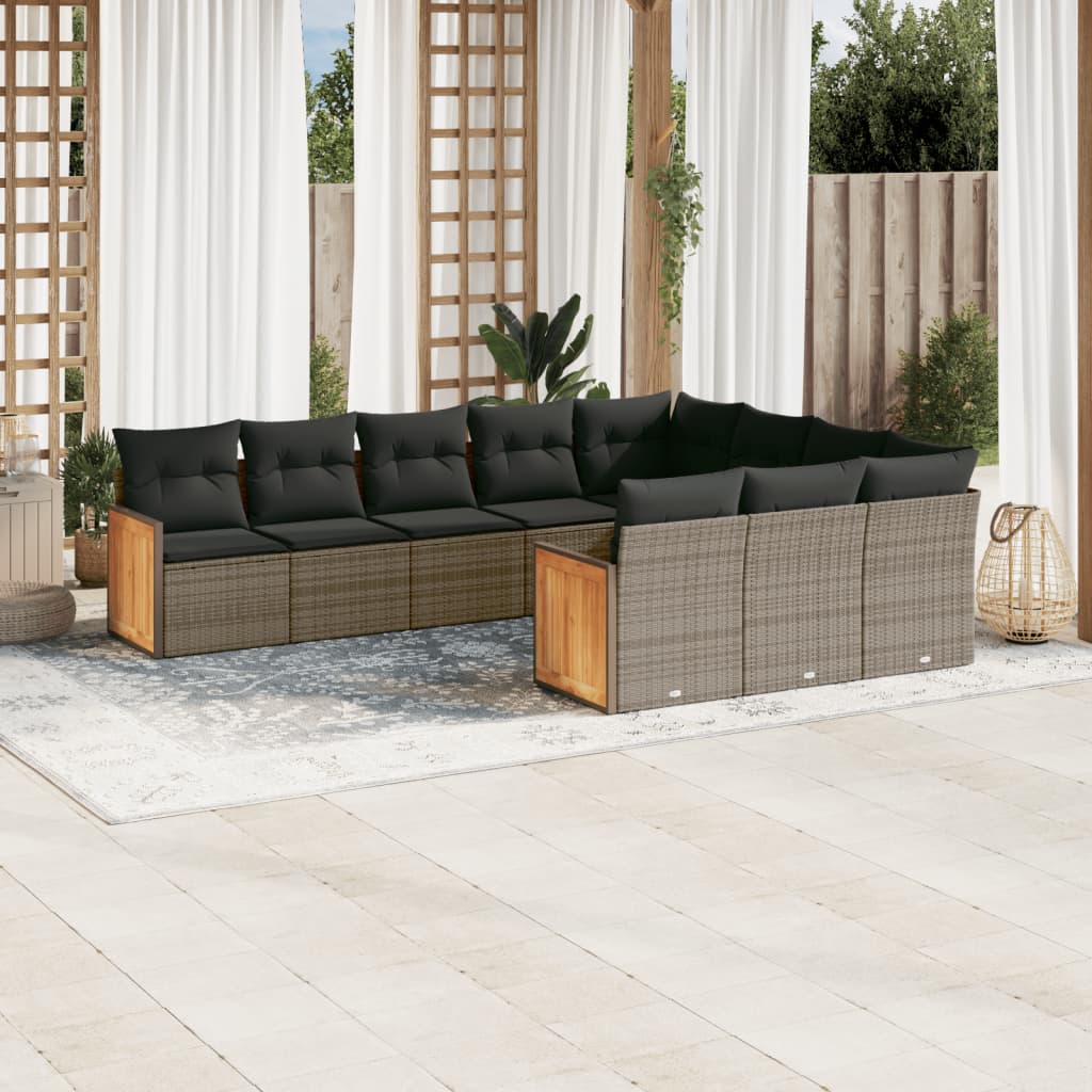 vidaXL 10-piece Lounge Set with Cushions Poly Rattan Black