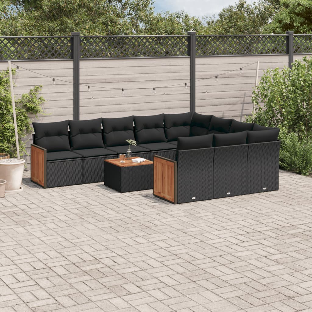 vidaXL 10-piece Lounge Set with Cushions Poly Rattan Black