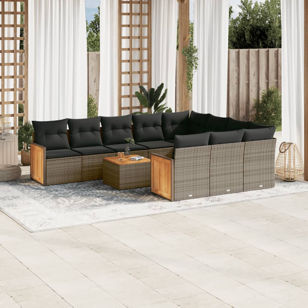 vidaXL 10-piece Lounge Set with Cushions Poly Rattan Black