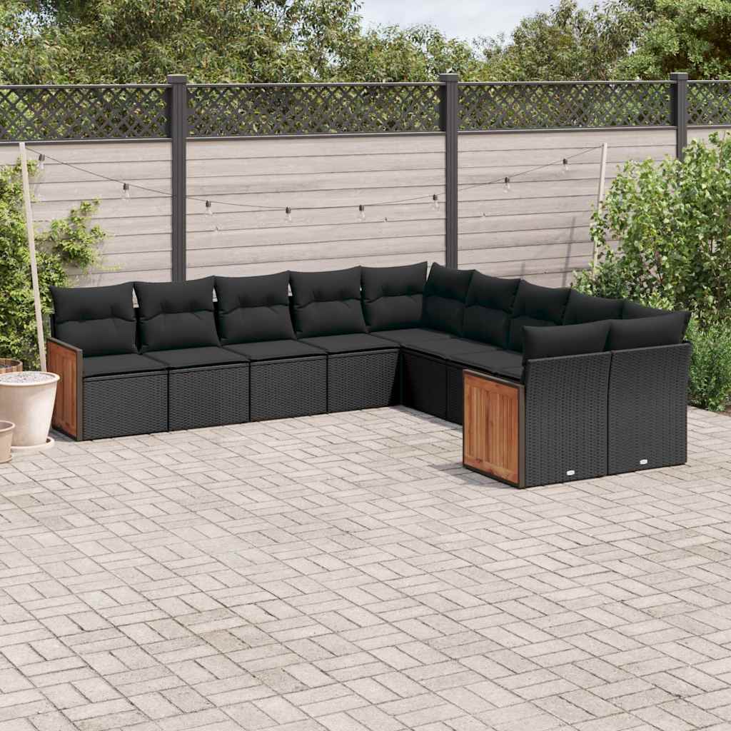 vidaXL 10-Piece Lounge Set with Cushions Poly Rattan Black