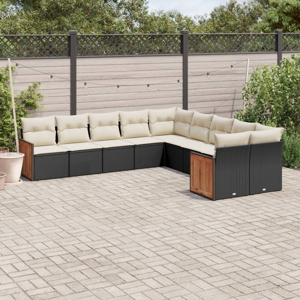 vidaXL 10-Piece Lounge Set with Cushions Poly Rattan Black