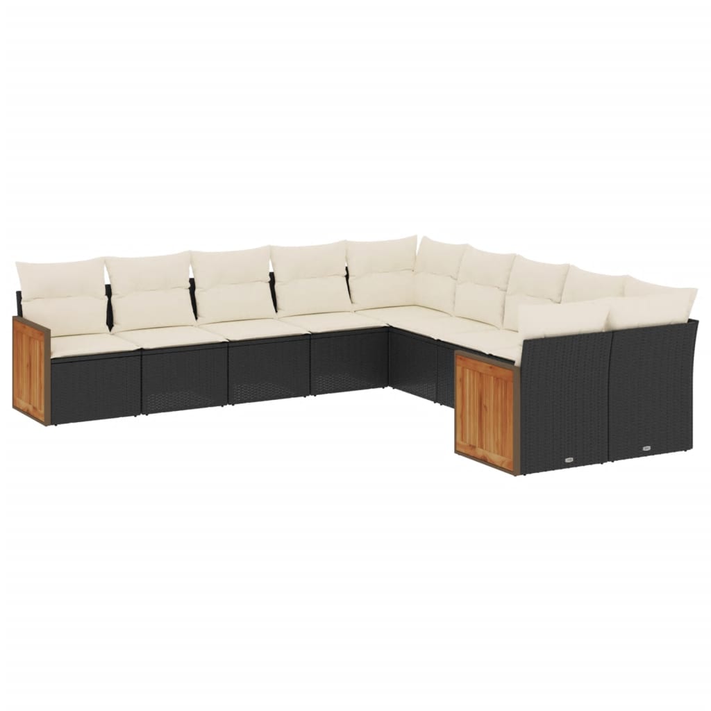 vidaXL 10-Piece Lounge Set with Cushions Poly Rattan Black