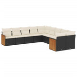 vidaXL 10-Piece Lounge Set with Cushions Poly Rattan Black