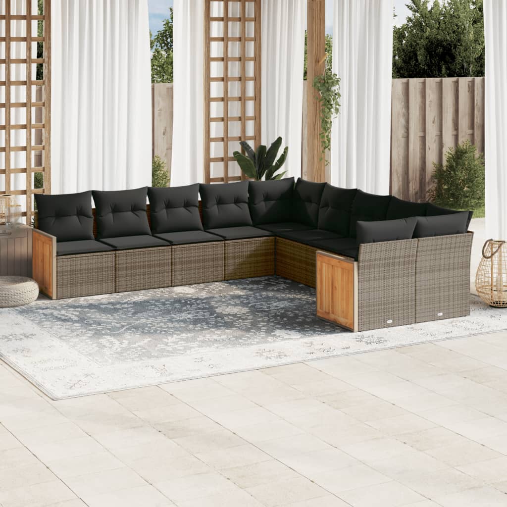 vidaXL 10-Piece Lounge Set with Cushions Poly Rattan Black