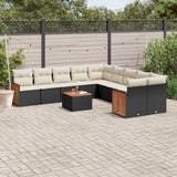 vidaXL 10-Piece Lounge Set with Cushions Poly Rattan Black