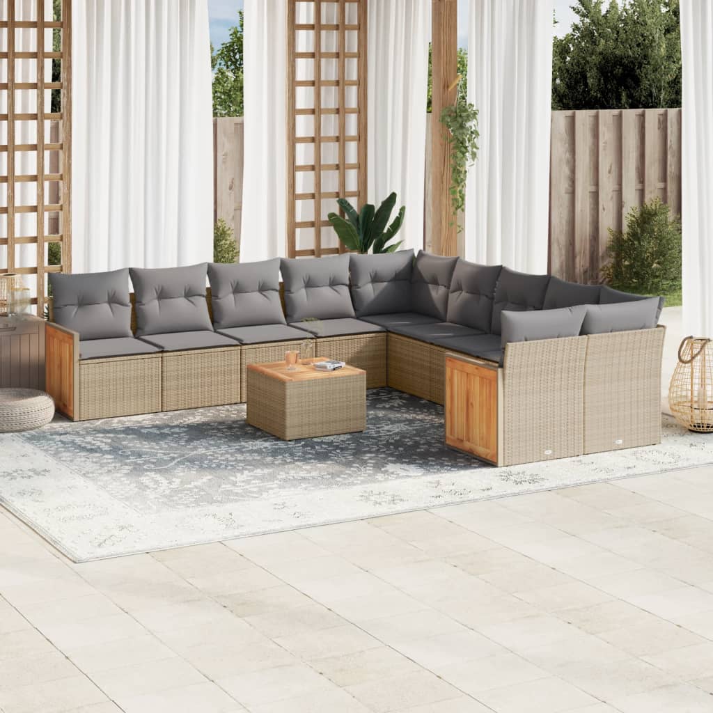 vidaXL 10-Piece Lounge Set with Cushions Poly Rattan Black
