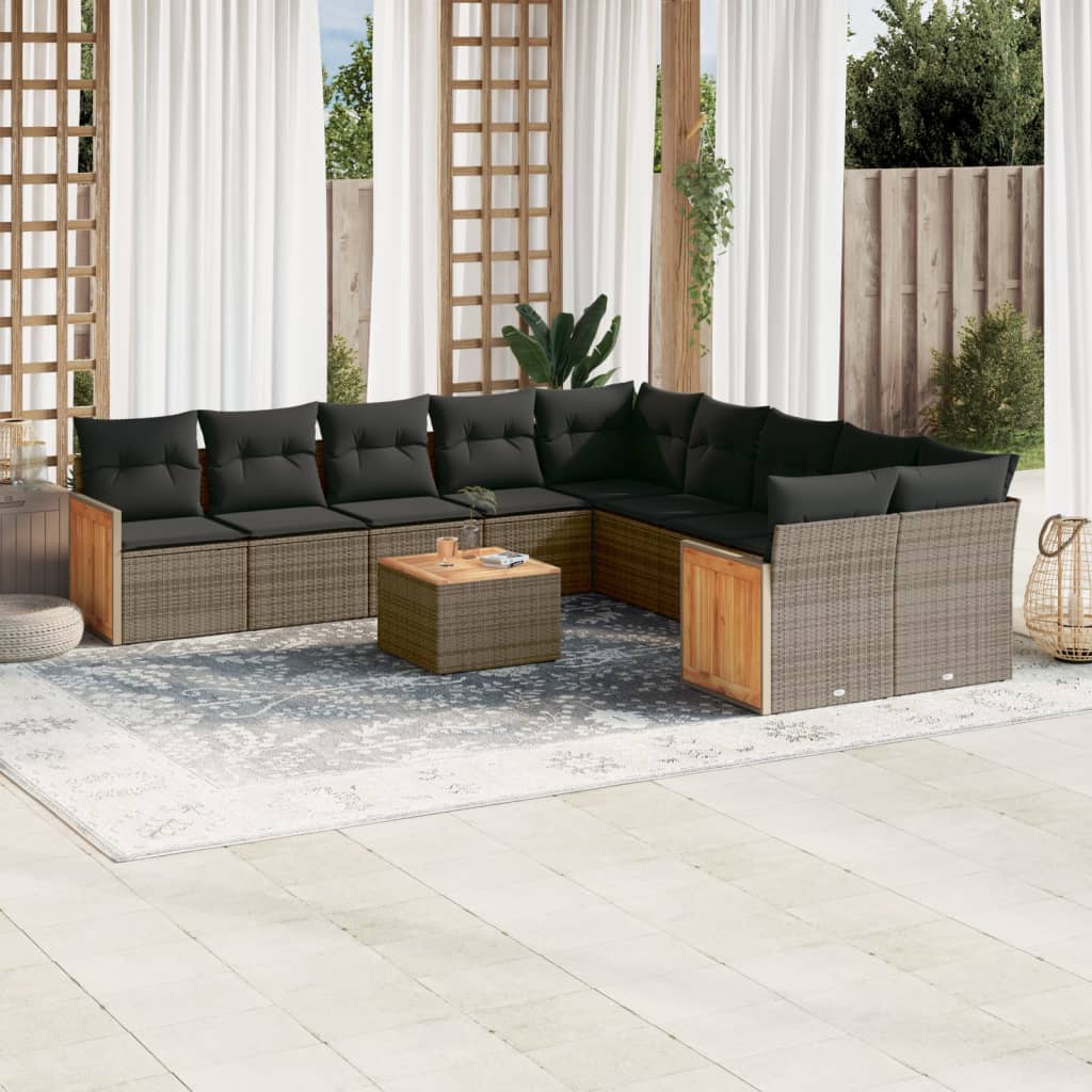 vidaXL 10-Piece Lounge Set with Cushions Poly Rattan Black
