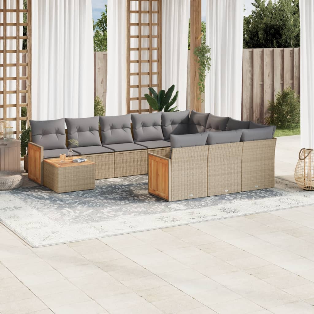 vidaXL 11-delige Loungeset met kussens poly rattan zwart