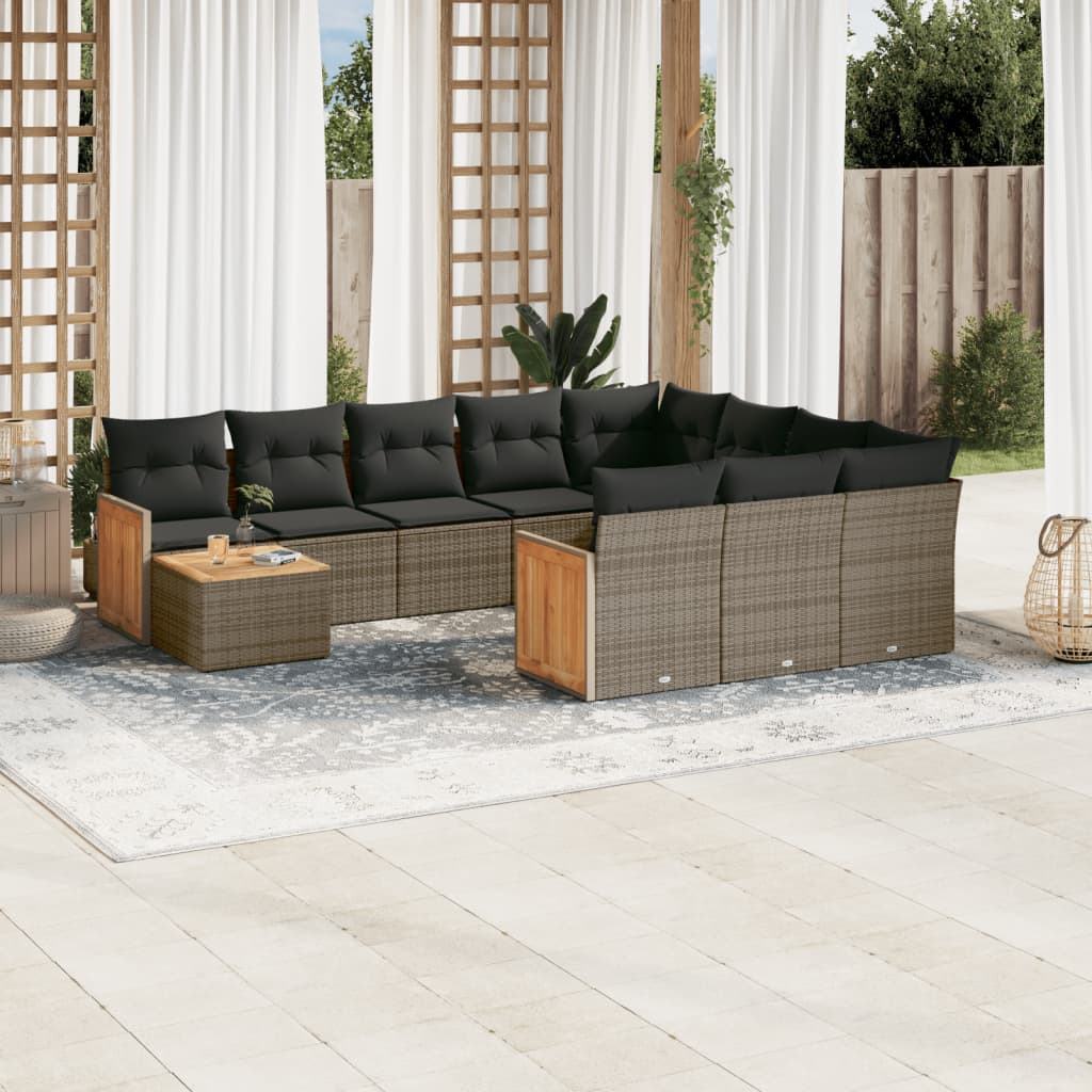 vidaXL 11-delige Loungeset met kussens poly rattan zwart