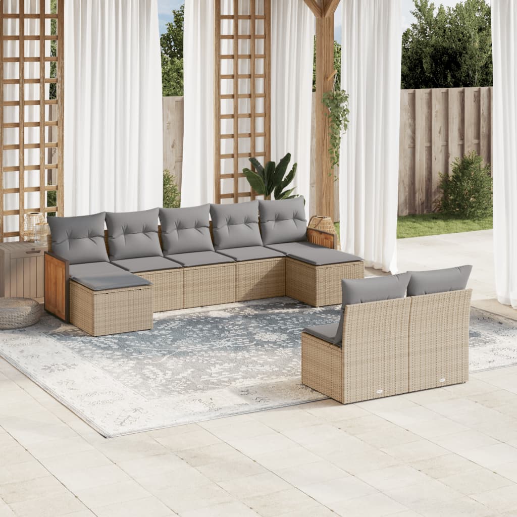 vidaXL 9-piece Poly Rattan Lounge Set with Cushions Black