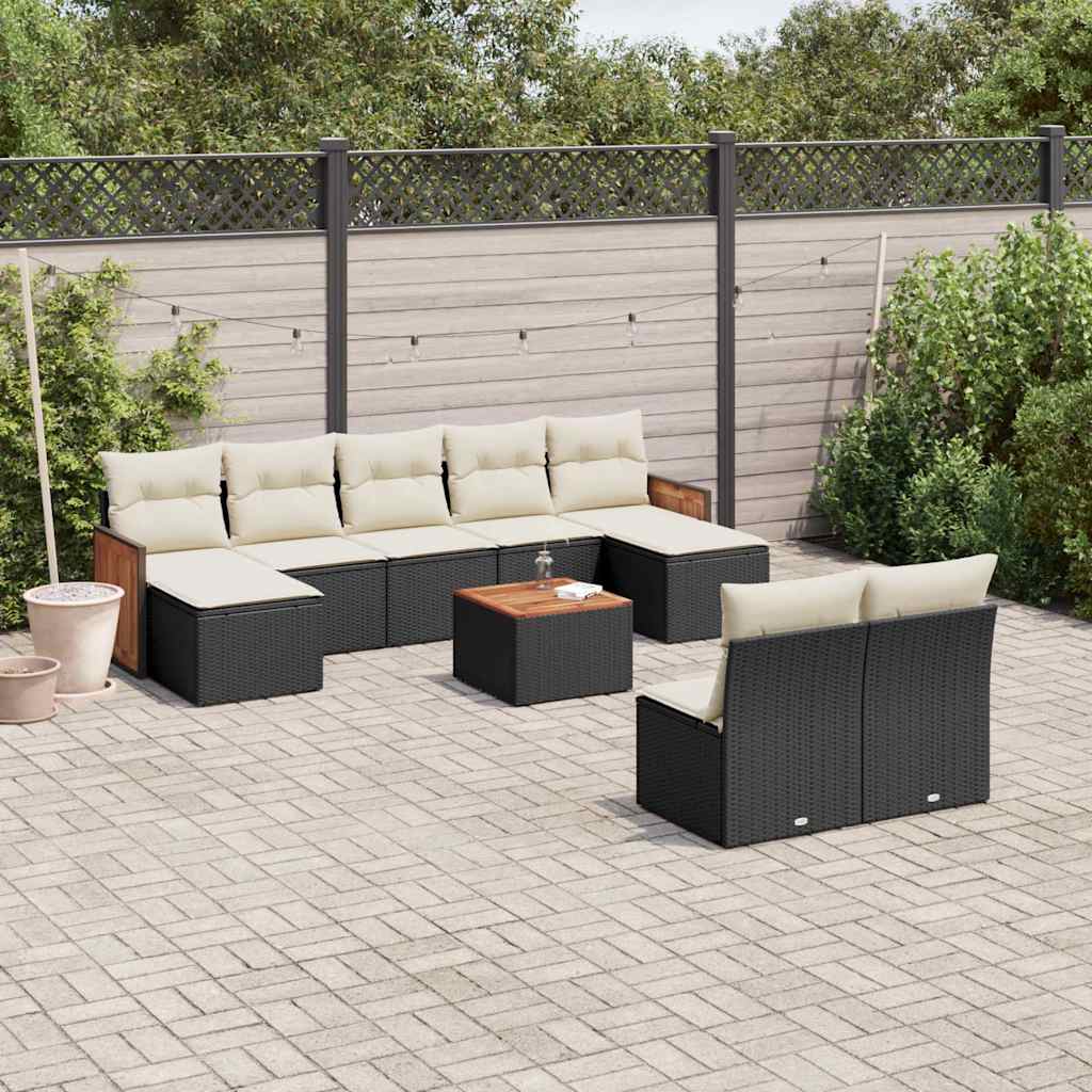 vidaXL 9-piece Poly Rattan Lounge Set with Cushions Black