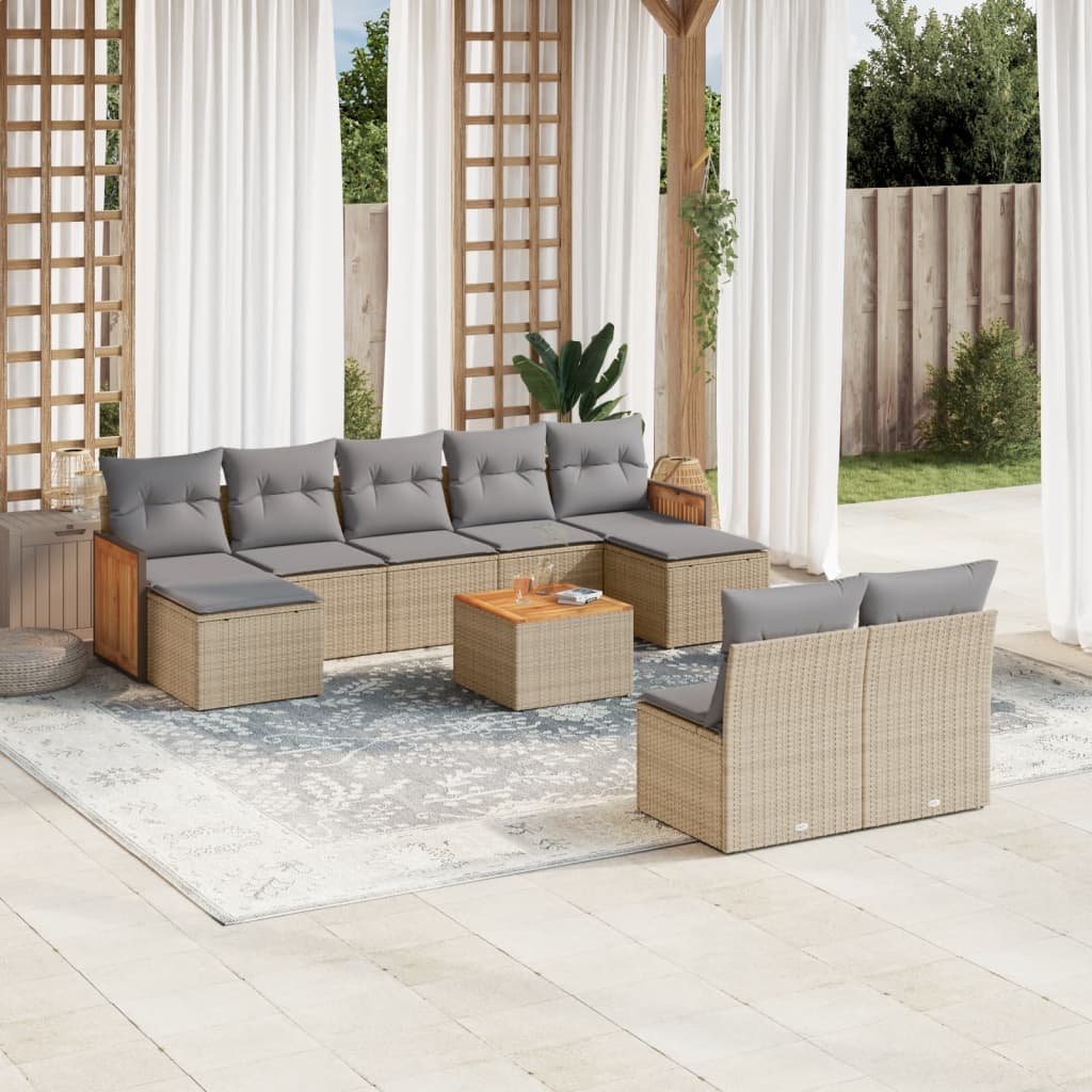 vidaXL 9-piece Poly Rattan Lounge Set with Cushions Black