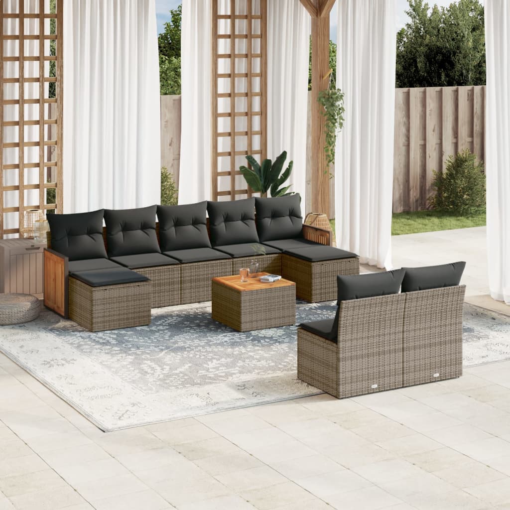 vidaXL 9-piece Poly Rattan Lounge Set with Cushions Black