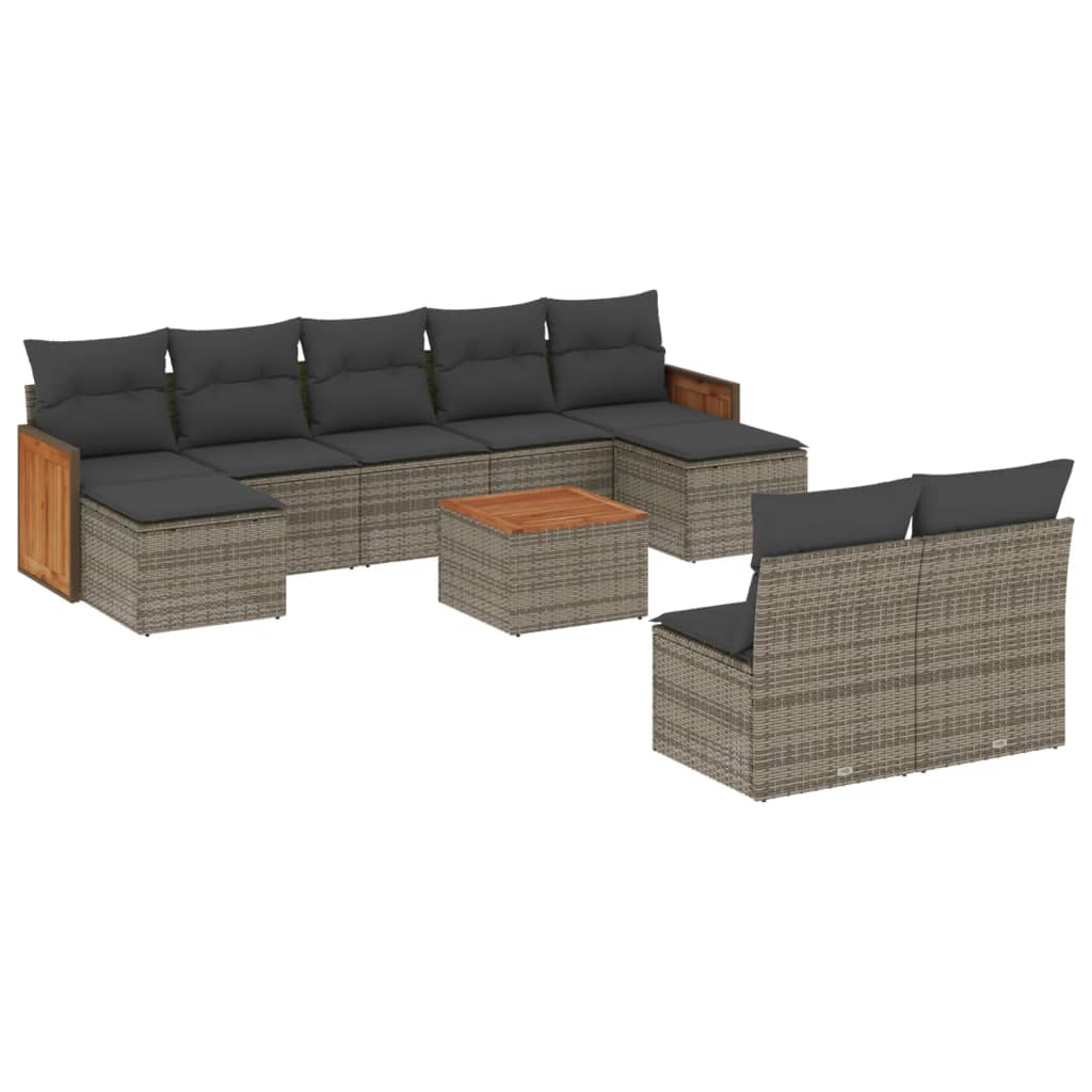 vidaXL 9-piece Poly Rattan Lounge Set with Cushions Black