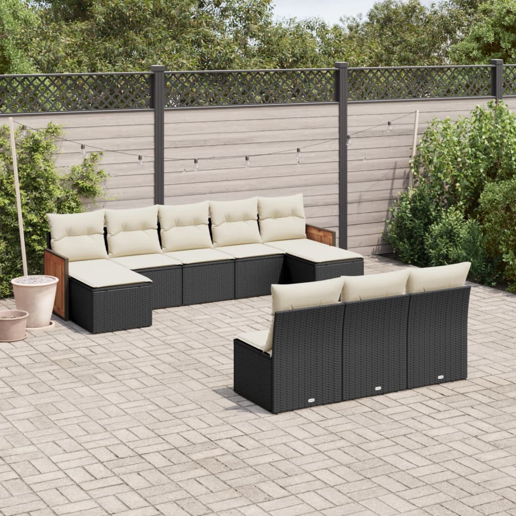 vidaXL 10-piece Lounge Set with Cushions Poly Rattan Black