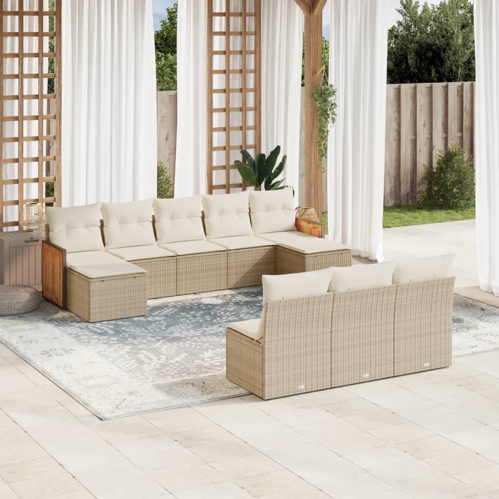 vidaXL 10-piece Lounge Set with Cushions Poly Rattan Black