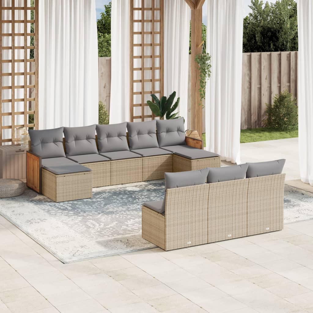 vidaXL 10-piece Lounge Set with Cushions Poly Rattan Black