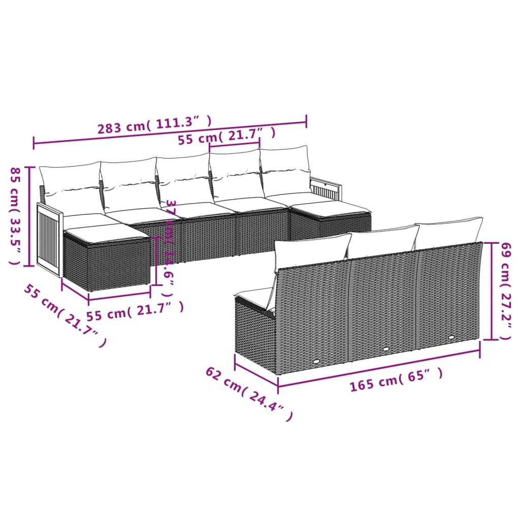 vidaXL 10-piece Lounge Set with Cushions Poly Rattan Black