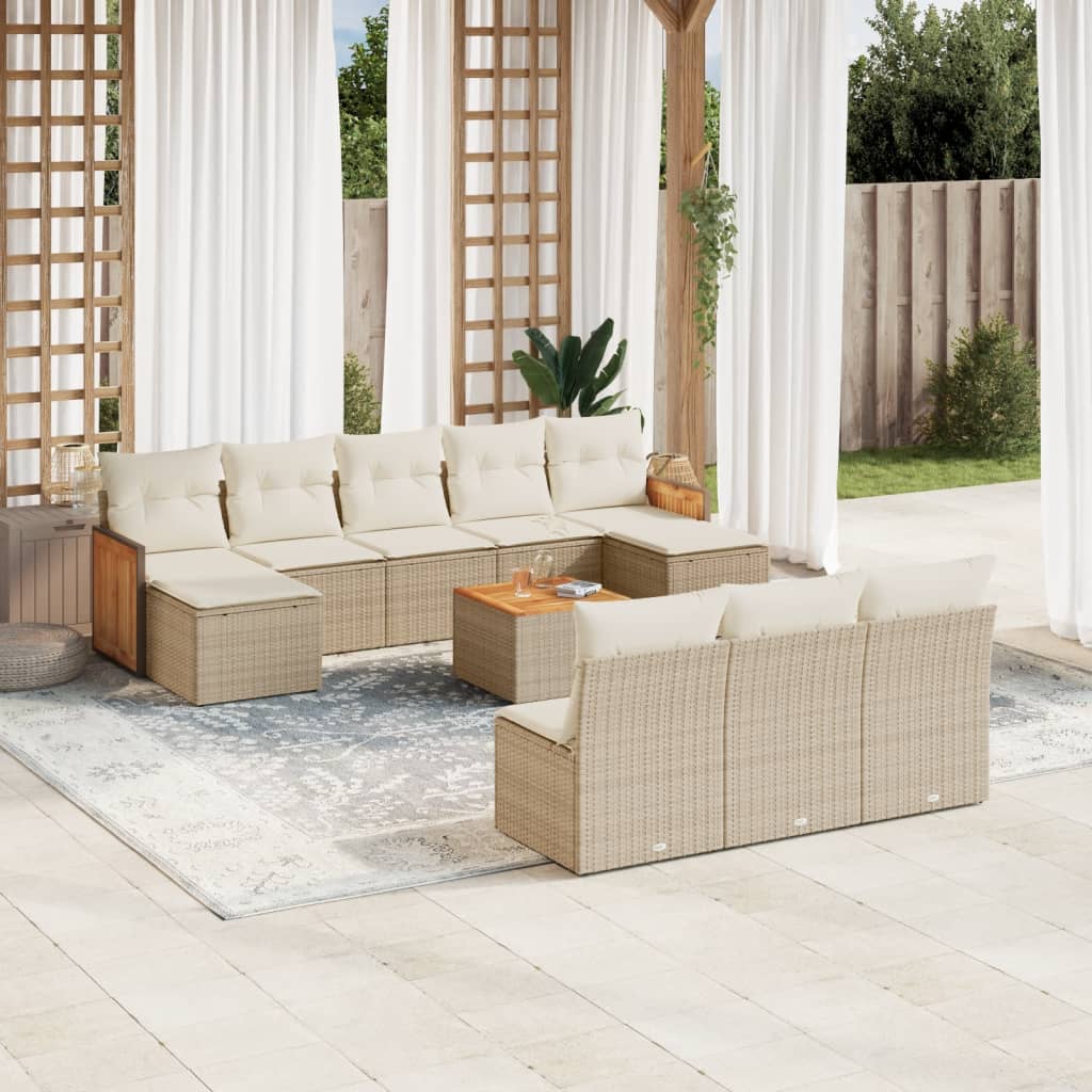vidaXL 10-piece Lounge Set with Cushions Poly Rattan Black