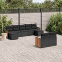 vidaXL 9-delige Loungeset met kussens poly rattan zwart