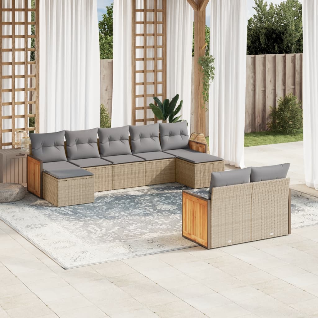 vidaXL 9-delige Loungeset met kussens poly rattan zwart